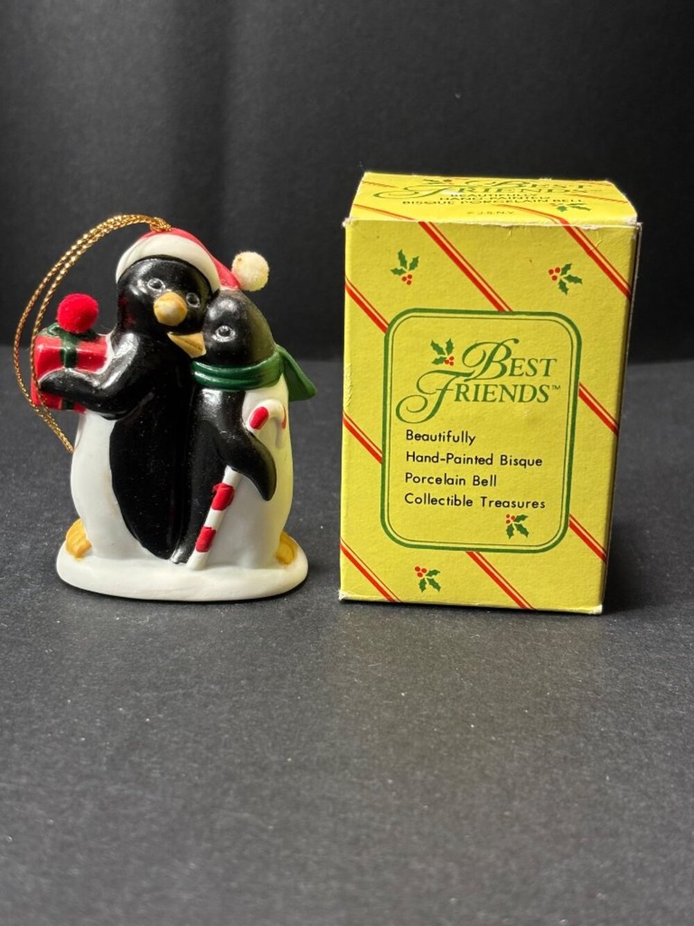 Best Friends Penguin Christmas Ornament Bell Hand Painted JSNY Holiday Décor